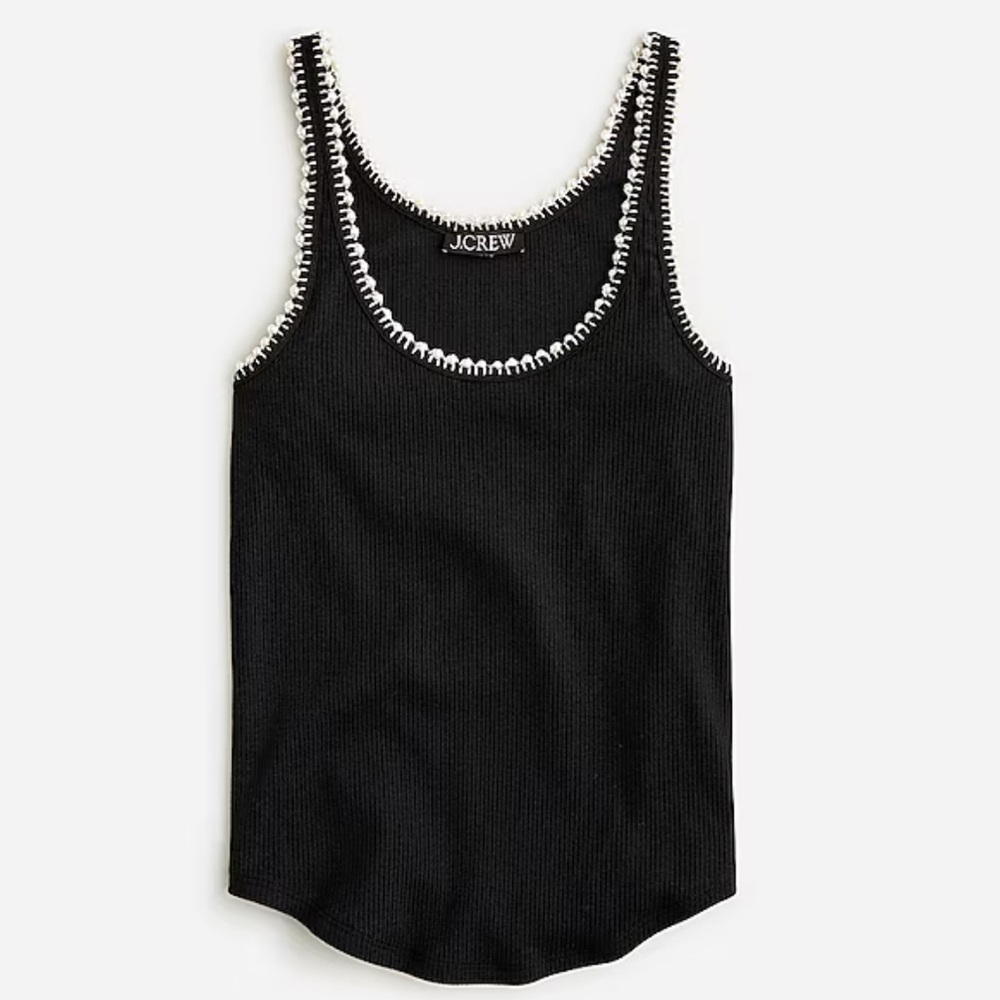 J Crew Vintage Rib Pearl-Trim Tank Top